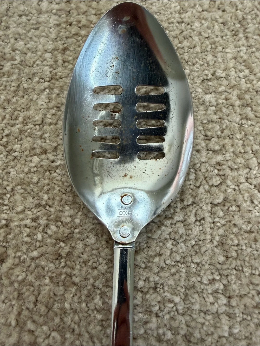 Vintage EKCO Spice of Life Slotted Spoon 12.5” Vegetable Handle USA Retro